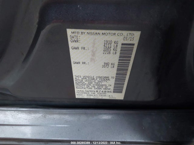 2015 NISSAN ALTIMA 2.5 SL VIN: 1N4AL3AP8FN874896