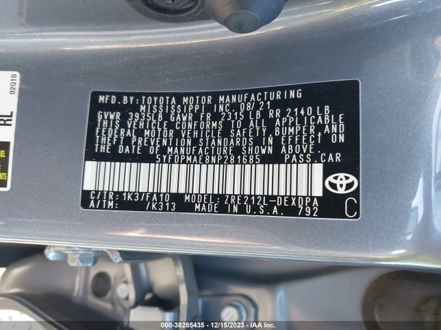 Toyota COROLLA L 2022 5YFDPMAE8NP281685 Image 9