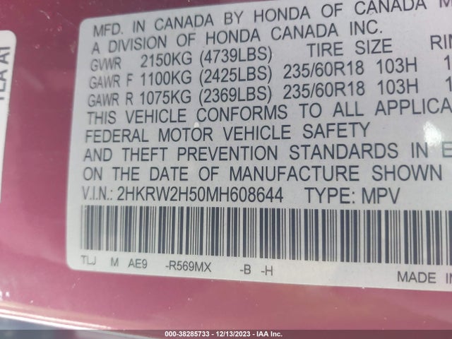 Honda Cr-v Awd Ex 2021 2HKRW2H50MH608644 Image 9