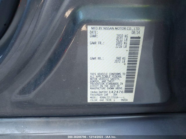Nissan Altima 2.5 Sv 2015 1N4AL3AP3FC142476 Image 9