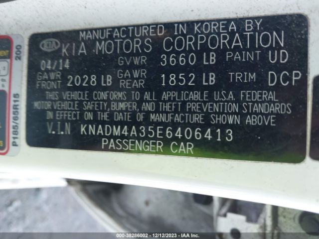 KNADM4A35E6406413 KIA RIO LX