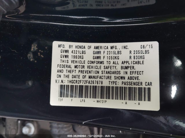 Honda ACCORD EX 2015 1HGCR2F72FA267678 Image 9