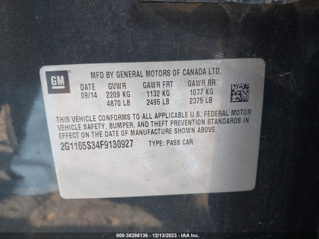 Chevrolet IMPALA 2LZ 2015 2G1165S34F9130927 Image 9