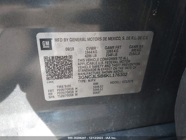 Chevrolet Trax Lt 2019 3GNCJLSB6KL176302 Image 9