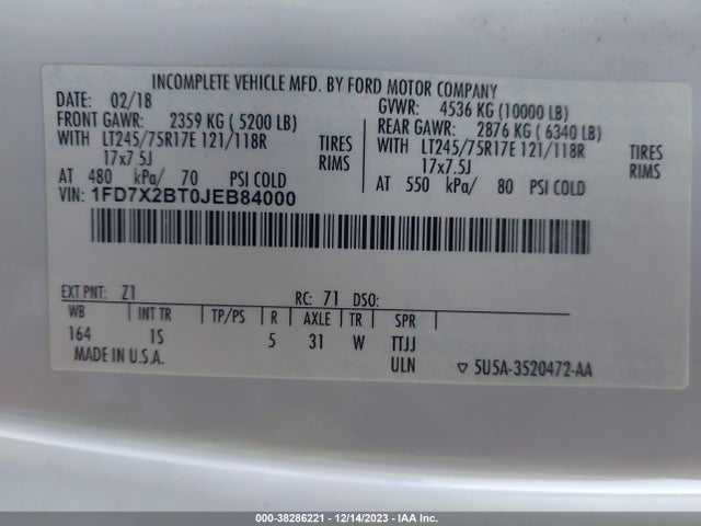 2018 FORD F-250 XL VIN: 1FD7X2BT0JEB84000