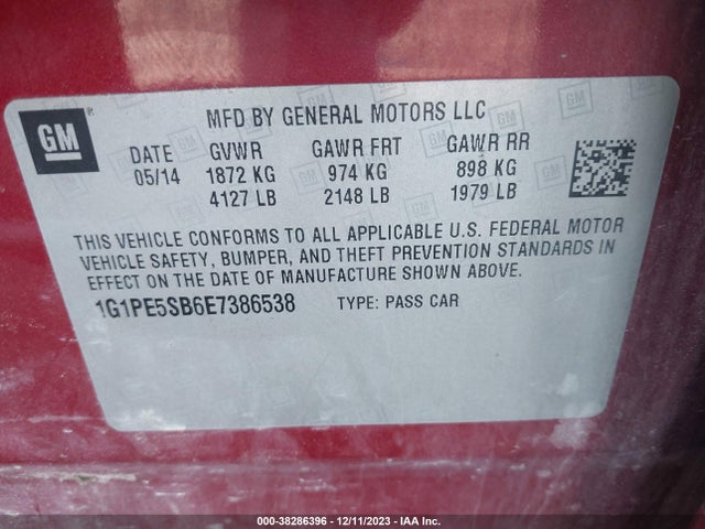 Chevrolet Cruze 2lt Auto 2014 1G1PE5SB6E7386538 Image 9