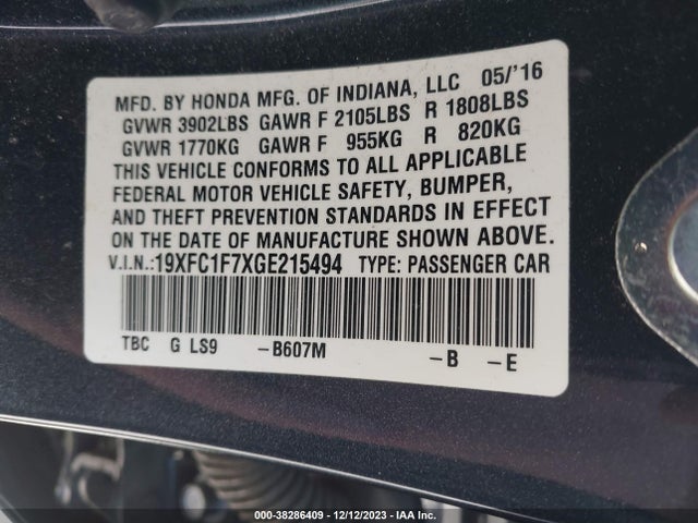 Honda Civic Ex-l 2016 19XFC1F7XGE215494 Image 9