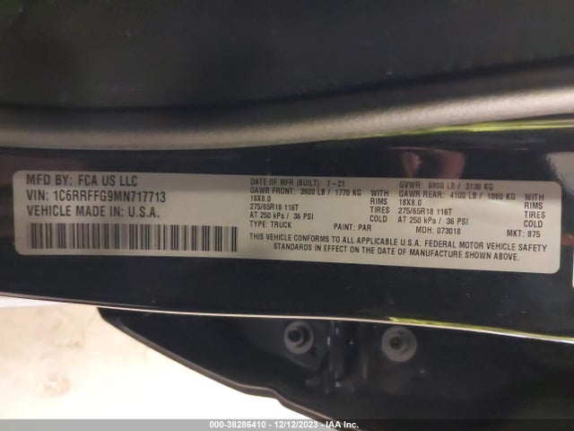 RAM 1500 Big Horn  4x4 57 Box 2021 1C6RRFFG9MN717713 Image 9