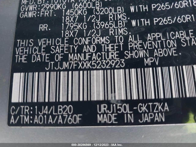 JTJJM7FXXK5232923 Lexus 460 Luxury
