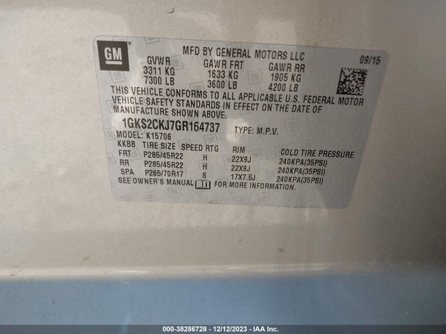 2016 GMC YUKON DENALI VIN: 1GKS2CKJ7GR164737