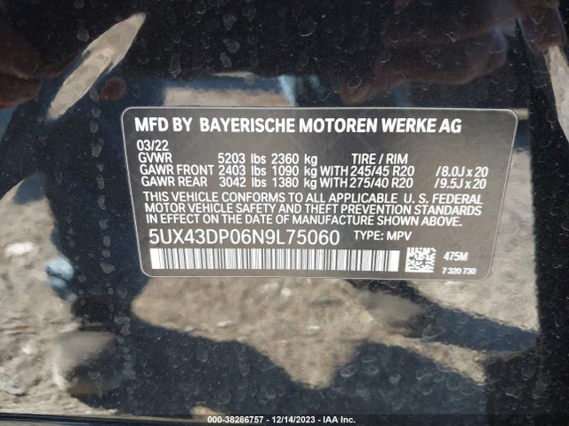 BMW X3 Sdrive30i 2022 5UX43DP06N9L75060 Image 9