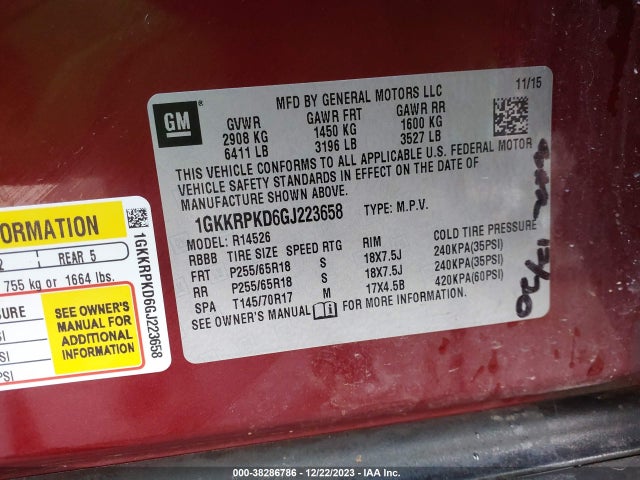 1GKKRPKD6GJ223658 GMC Acadia Sle-2