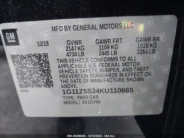 Chevrolet IMPALA LT 2019 1G11Z5S34KU110665 Image 9