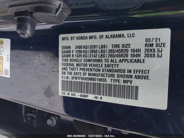 Honda Passport Awd Elite 2021 5FNYF8H05MB019655 Image 9
