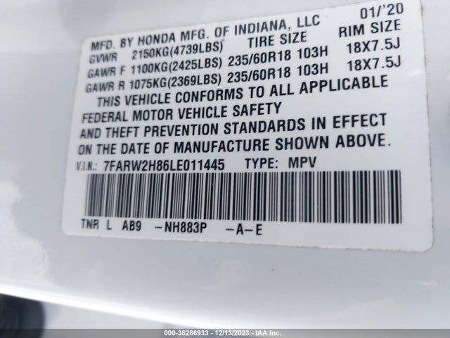 Honda Cr-v Awd Ex-l 2020 7FARW2H86LE011445 Image 9