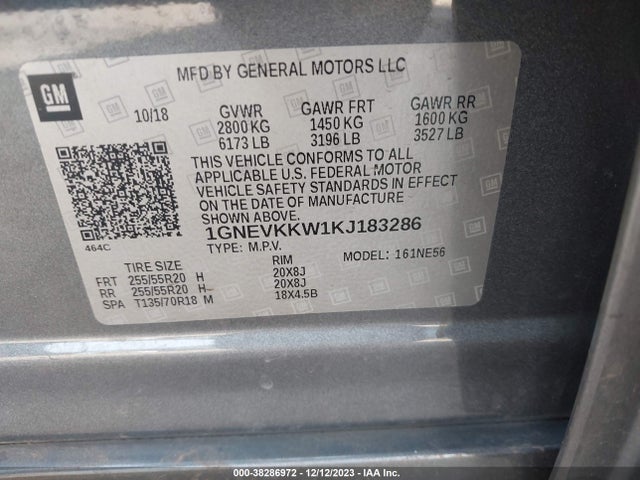 Chevrolet Traverse Premier 2019 1GNEVKKW1KJ183286 Image 9