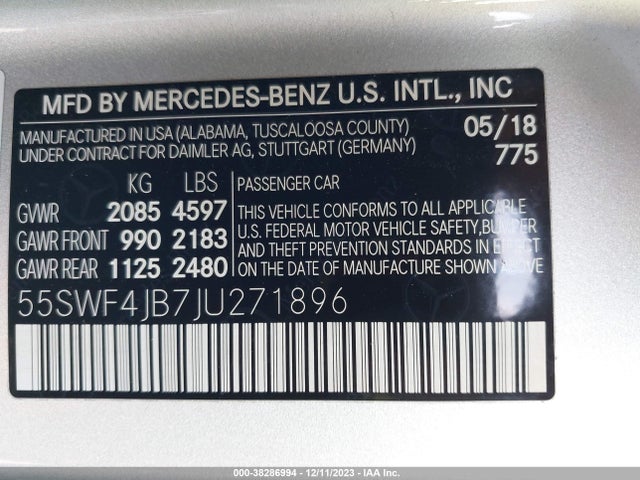 55SWF4JB7JU271896 Mercedes-Benz C 300