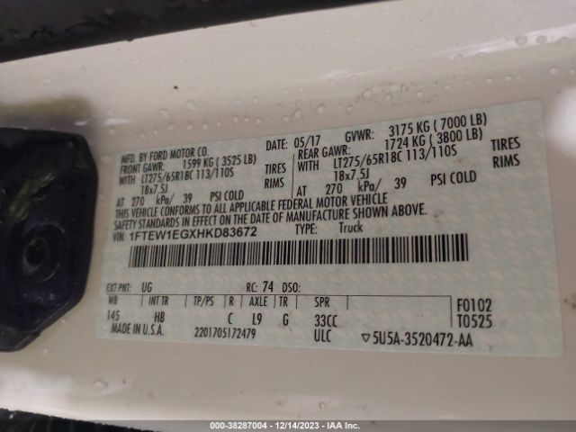 1FTEW1EGXHKD83672 Ford F-150 Lariat