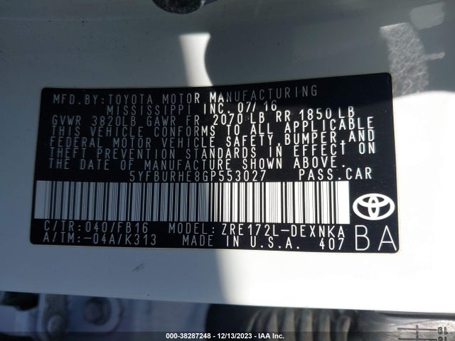 Toyota Corolla Le Plus 2016 5YFBURHE8GP553027 Image 9