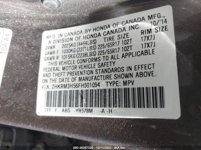 Honda CR-V EX 2015 2HKRM3H56FH501094 Image 9