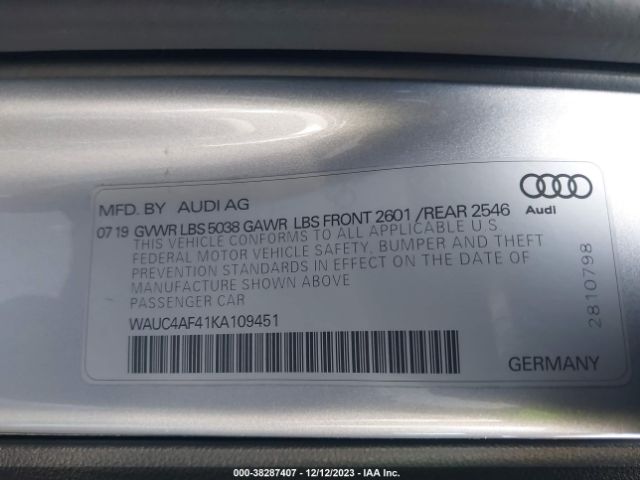 WAUC4AF41KA109451 Audi S4 3.0t Premium