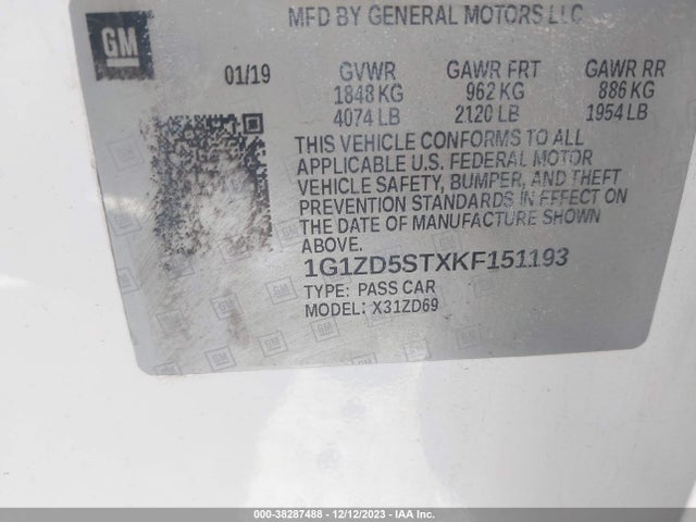 Chevrolet MALIBU LT 2019 1G1ZD5STXKF151193 Image 9