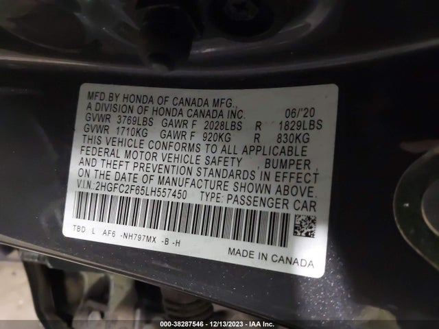 Honda Civic Lx 2020 2HGFC2F65LH557450 Image 9