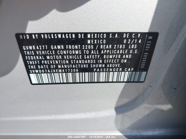 2014 VOLKSWAGEN JETTA 1.8T SE VIN: 3VWD07AJXEM417208