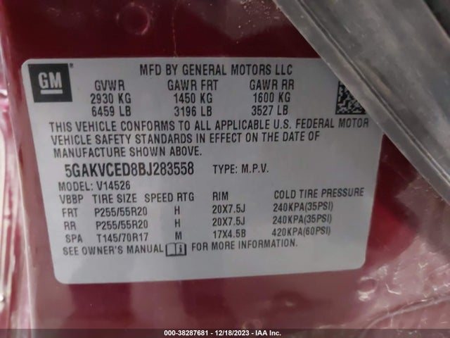 2011 BUICK ENCLAVE 2XL VIN: 5GAKVCED8BJ283558
