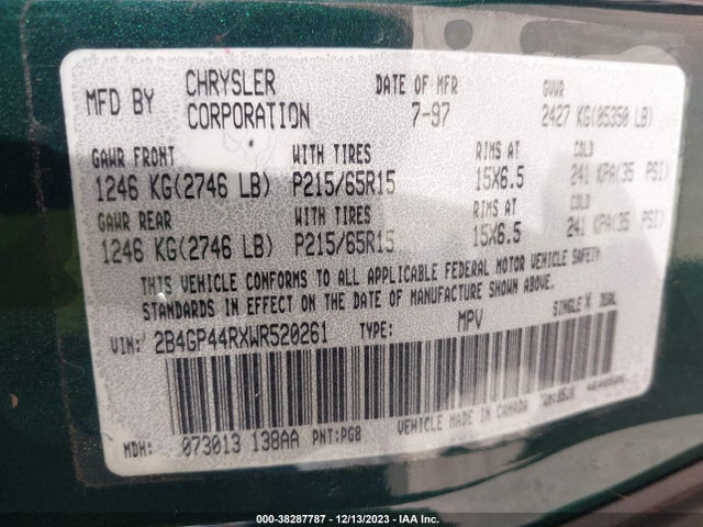 1998 DODGE GRAND CARAVAN SE VIN: 2B4GP44RXWR520261