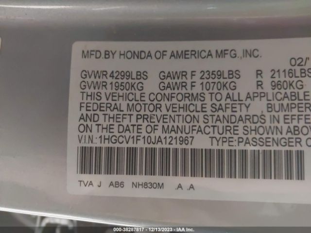 1HGCV1F10JA121967 Honda ACCORD LX