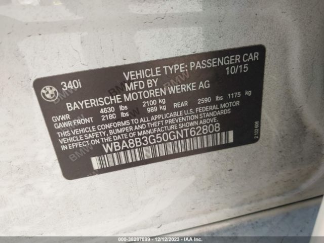 WBA8B3G50GNT62808 BMW 340 I