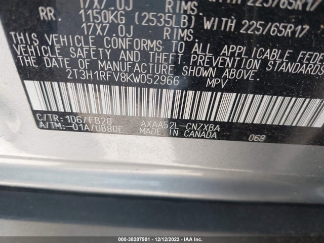 Toyota RAV4 LE 2019 2T3H1RFV8KW052966 Image 9