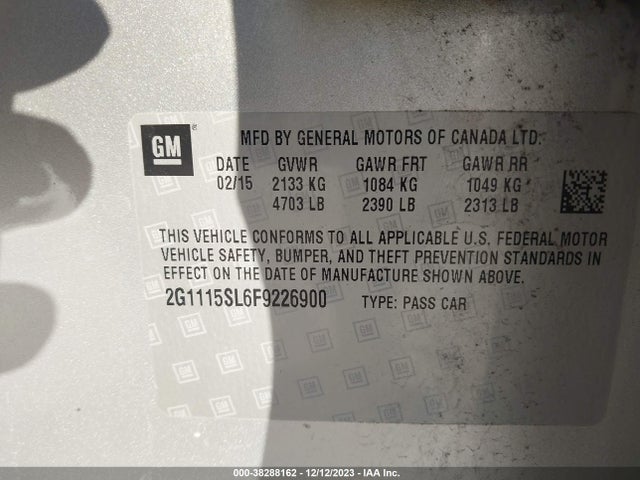 2015 CHEVROLET IMPALA 1LT VIN: 2G1115SL6F9226900