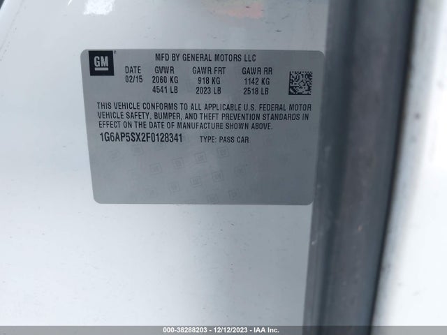 Cadillac Cts Standard 2015 1G6AP5SX2F0128341 Image 9