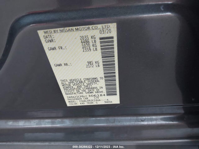 2020 NISSAN LEAF SV 40 KWH VIN: 1N4AZ1CP6LC306184