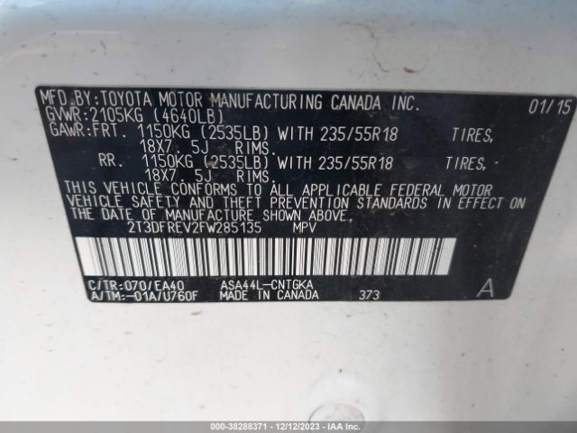 2T3DFREV2FW285135 Toyota Rav4 Limited
