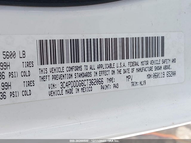 2012 DODGE JOURNEY CREW VIN: 3C4PDDDG6CT362066