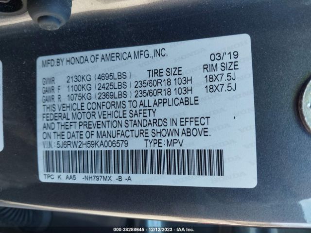 5J6RW2H59KA006579 Honda CR-V EX