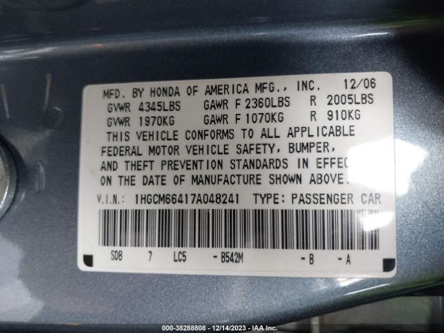 2007 HONDA ACCORD 1HGCM66417A048241 Photo 8