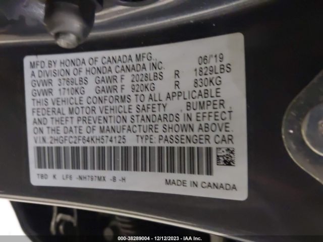 2HGFC2F64KH574125 Honda Civic Lx