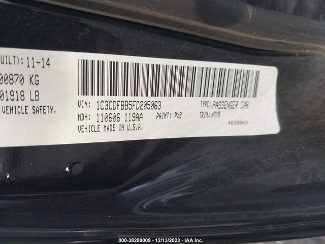 2015 DODGE DART SXT VIN: 1C3CDFBB5FD205063
