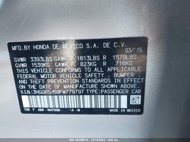 Honda FIT LX 2015 3HGGK5H59FM779797 Image 9