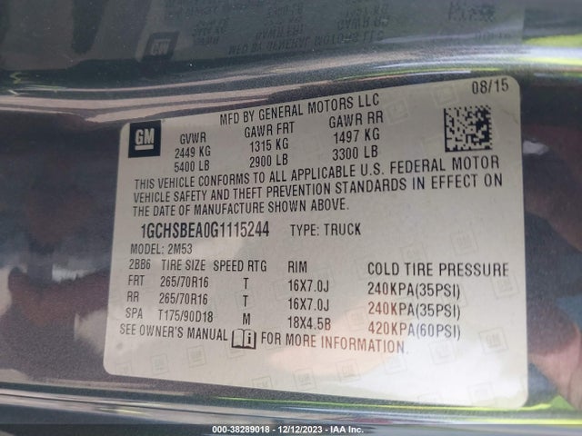 Chevrolet Colorado Wt 2016 1GCHSBEA0G1115244 Image 9