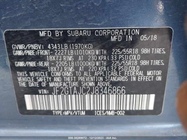 JF2GTAJC2J8346866 Subaru Crosstrek 2.0i Limited