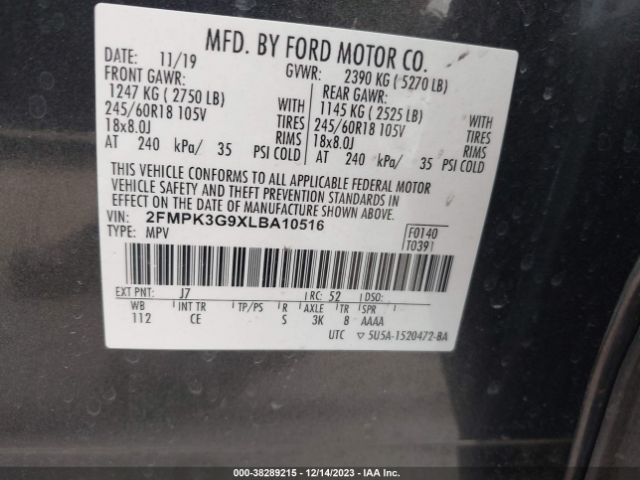 2FMPK3G9XLBA10516 Ford EDGE SE