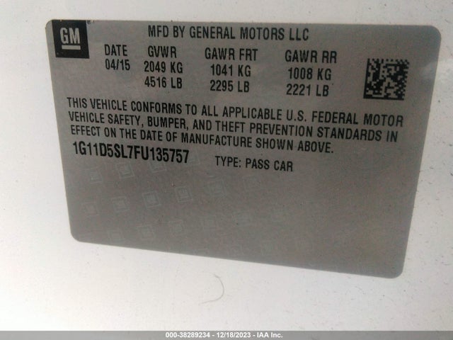 Chevrolet MALIBU 2LT 2015 1G11D5SL7FU135757 Image 9