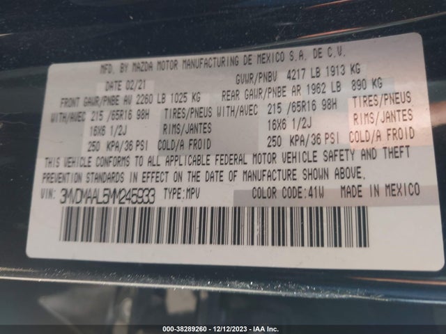 2021 MAZDA CX-30 2.5 S VIN: 3MVDMAAL5MM245933