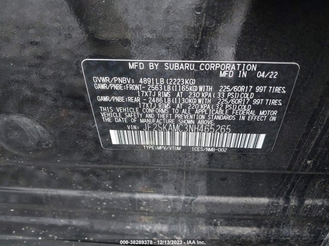 2022 SUBARU FORESTER WILDERNESS VIN: JF2SKAMC3NH465265