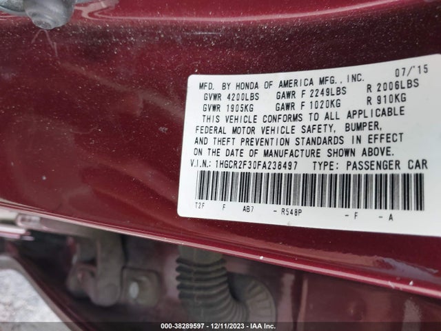 Honda ACCORD LX 2015 1HGCR2F30FA238497 Image 9